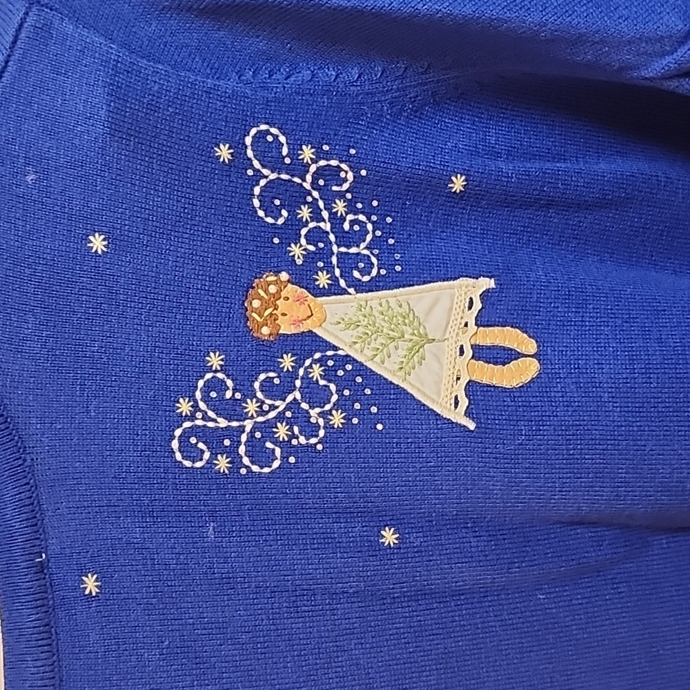 Quacker Factory Royal Blue Embellished Angels Knit Cardigan Cardigan Size Med - Picture 7 of 7